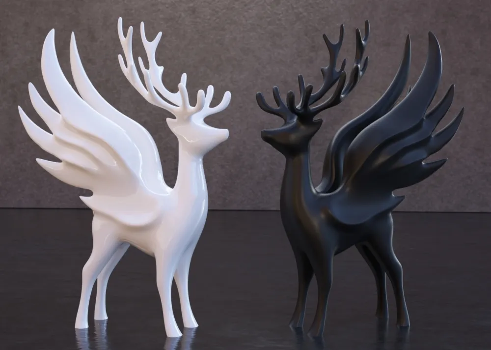 Winged Winter Deer bevinget 3D-printet juledekorasjon i PLA-bioplast