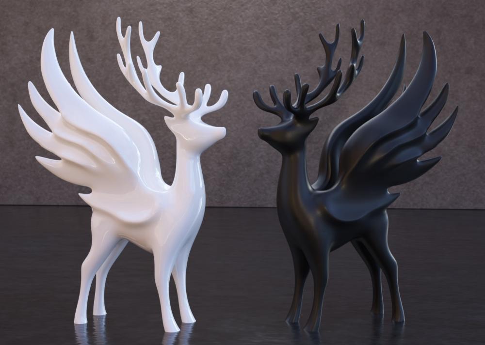 Winged Winter Deer bevinget 3D-printet juledekorasjon i PLA-bioplast